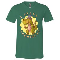 I Steal Shamrocks Dinosaur V-Neck T-Shirt