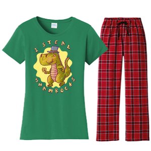 I Steal Shamrocks Dinosaur Women's Flannel Pajama Set