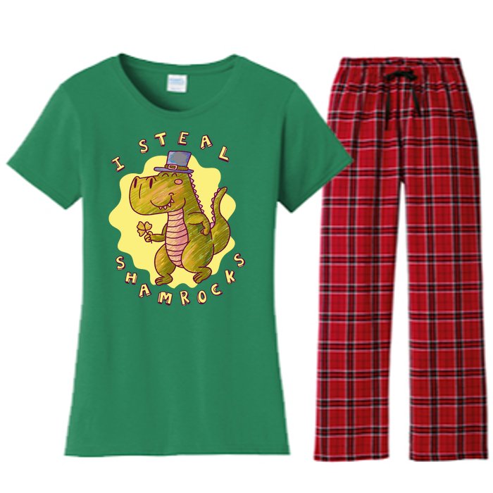 I Steal Shamrocks Dinosaur Women's Flannel Pajama Set