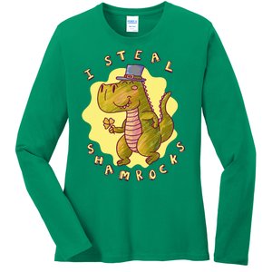 I Steal Shamrocks Dinosaur Ladies Long Sleeve Shirt