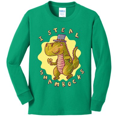 I Steal Shamrocks Dinosaur Kids Long Sleeve Shirt