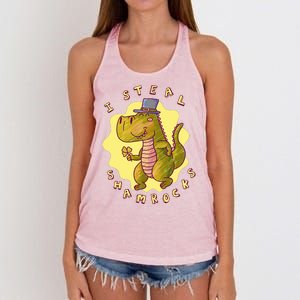 I Steal Shamrocks Dinosaur Women's Knotted Racerback Tank