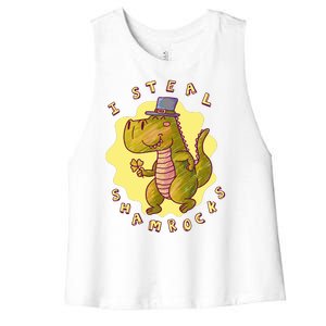 I Steal Shamrocks Dinosaur Women's Racerback Cropped Tank