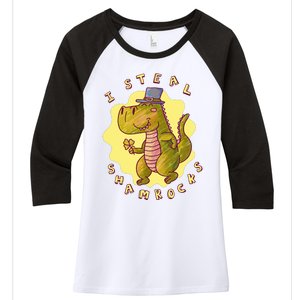 I Steal Shamrocks Dinosaur Women's Tri-Blend 3/4-Sleeve Raglan Shirt