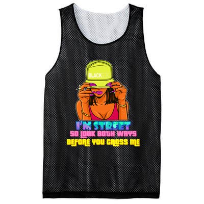 IM Street So Look Both Ways Before You Cross Me Black Sista Mesh Reversible Basketball Jersey Tank