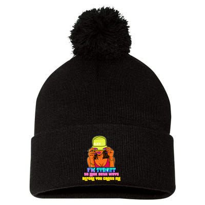 IM Street So Look Both Ways Before You Cross Me Black Sista Pom Pom 12in Knit Beanie