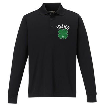 Idaho Shamrock St Patrick's Day Saint Paddy's Irish Clover Gift Performance Long Sleeve Polo