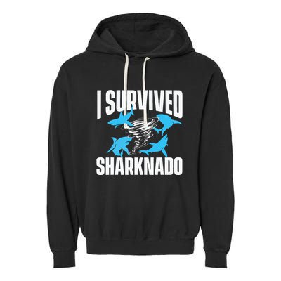 I Survived Sharknado Shark Lover Marine Biologist Ocean Garment-Dyed Fleece Hoodie