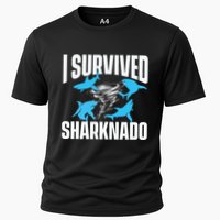 I Survived Sharknado Shark Lover Marine Biologist Ocean Cooling Performance Crew T-Shirt