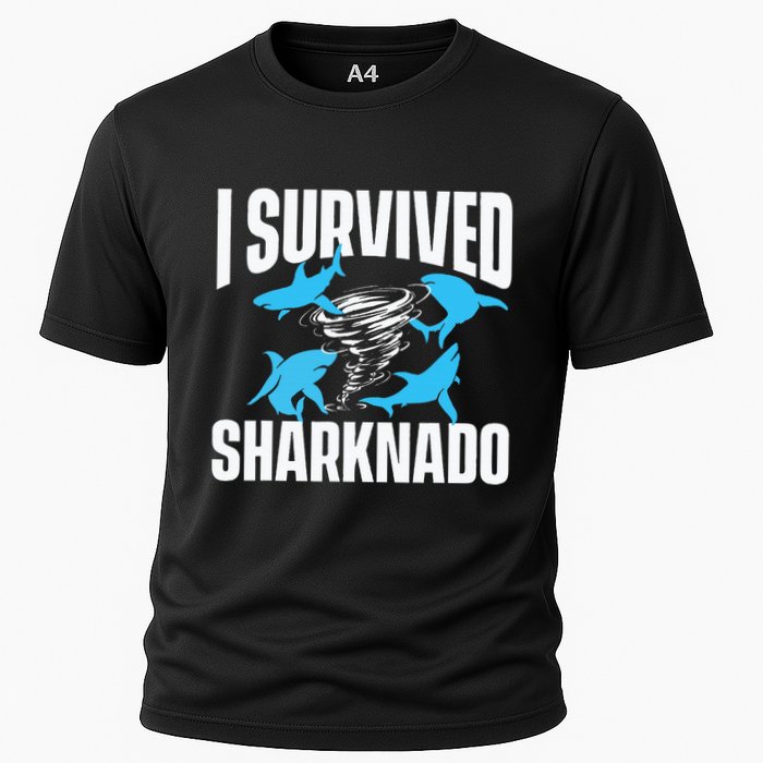 I Survived Sharknado Shark Lover Marine Biologist Ocean Cooling Performance Crew T-Shirt