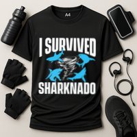I Survived Sharknado Shark Lover Marine Biologist Ocean Cooling Performance Crew T-Shirt