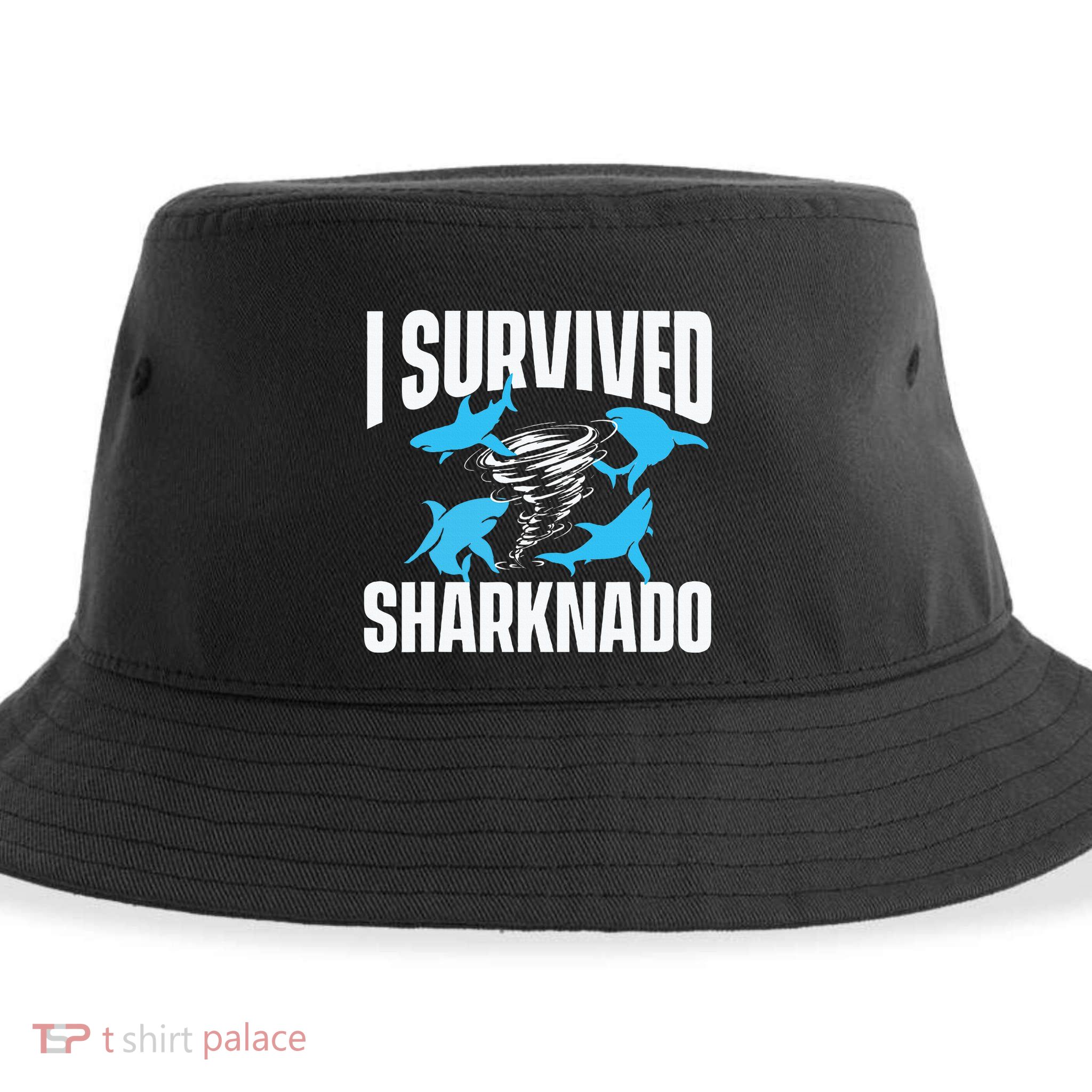 I Survived Sharknado Shark Lover Marine Biologist Ocean Sustainable Bucket Hat