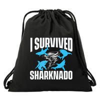 I Survived Sharknado Shark Lover Marine Biologist Ocean Drawstring Bag