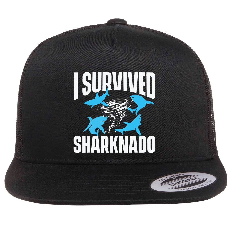I Survived Sharknado Shark Lover Marine Biologist Ocean Flat Bill Trucker Hat