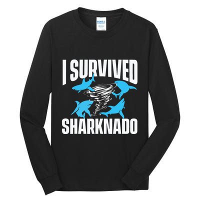 I Survived Sharknado Shark Lover Marine Biologist Ocean Tall Long Sleeve T-Shirt
