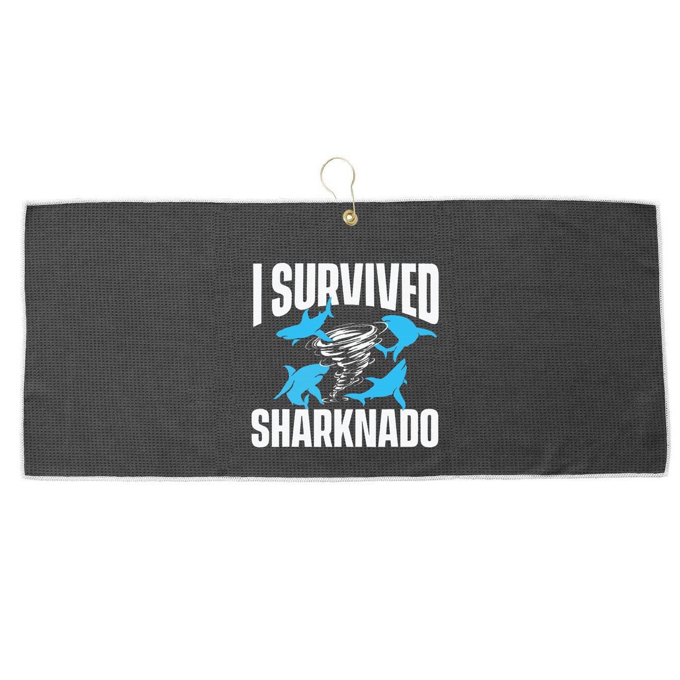 I Survived Sharknado Shark Lover Marine Biologist Ocean Large Microfiber Waffle Golf Towel