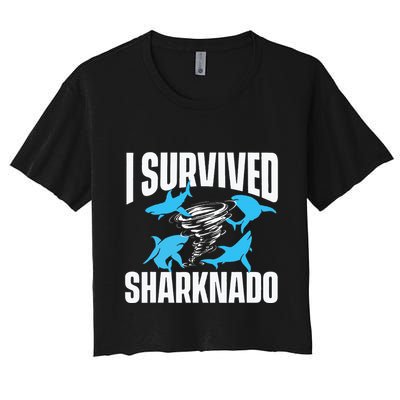 I Survived Sharknado Shark Lover Marine Biologist Ocean Crop Top