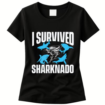 I Survived Sharknado Shark Lover Marine Biologist Ocean Womens T-Shirt