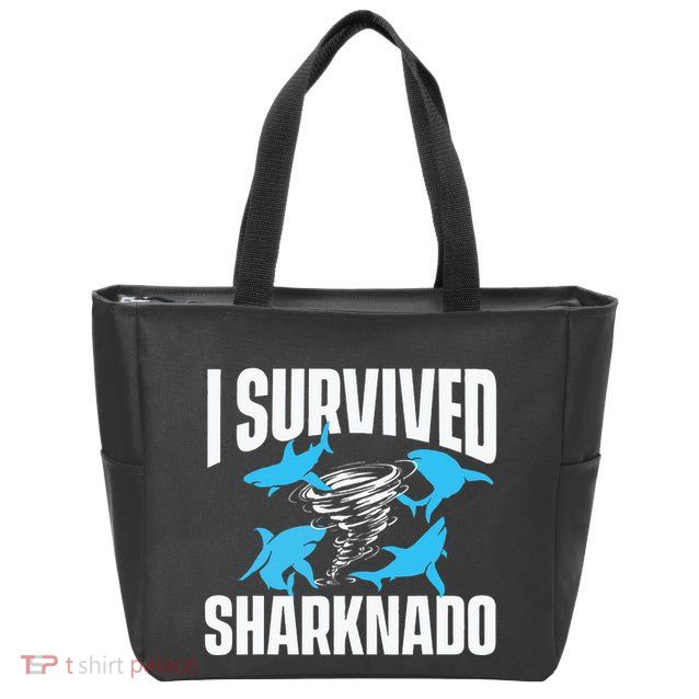 I Survived Sharknado Shark Lover Marine Biologist Ocean Zip Tote Bag