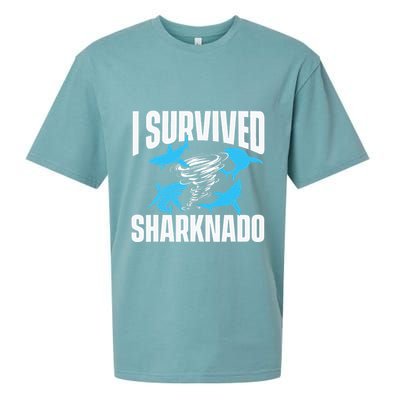 I Survived Sharknado Shark Lover Marine Biologist Ocean Sueded Cloud Jersey T-Shirt