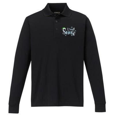 I Smell Snow Cute Snowflakes Snowy Winter Christmas Gift Performance Long Sleeve Polo