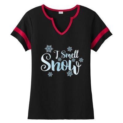 I Smell Snow Cute Snowflakes Snowy Winter Holiday Christmas Gift Ladies Halftime Notch Neck Tee