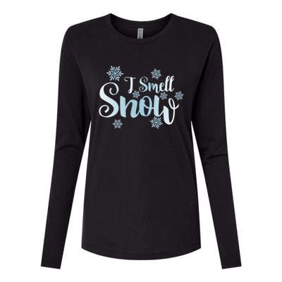 I Smell Snow Cute Snowflakes Snowy Winter Holiday Christmas Gift Womens Cotton Relaxed Long Sleeve T-Shirt