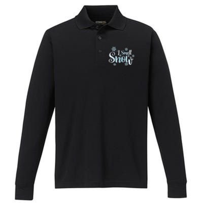 I Smell Snow Cute Snowflakes Snowy Winter Holiday Christmas Gift Performance Long Sleeve Polo