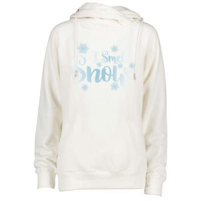 I Smell Snow Cute Snowflakes Snowy Winter Holiday Christmas Gift Womens Funnel Neck Pullover Hood