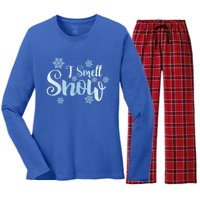 I Smell Snow Cute Snowflakes Snowy Winter Holiday Christmas Gift Women's Long Sleeve Flannel Pajama Set 