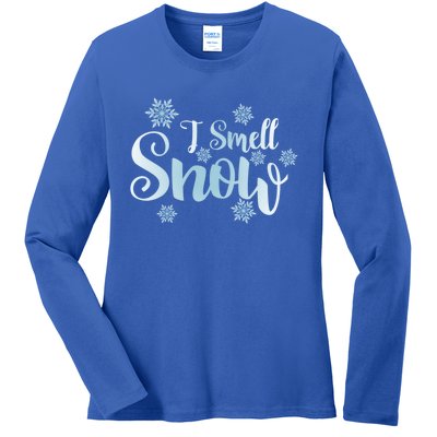 I Smell Snow Cute Snowflakes Snowy Winter Holiday Christmas Gift Ladies Long Sleeve Shirt