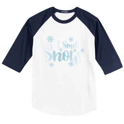 I Smell Snow Cute Snowflakes Snowy Winter Holiday Christmas Gift Baseball Sleeve Shirt