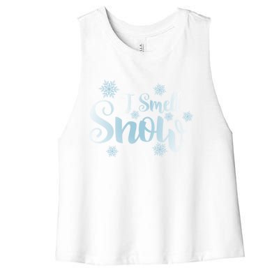 I Smell Snow Cute Snowflakes Snowy Winter Holiday Christmas Gift Women's Racerback Cropped Tank