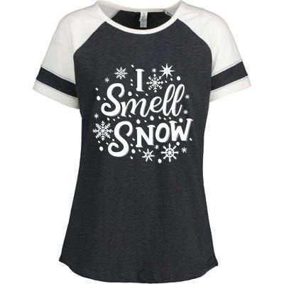 I Smell Snow Funny Christmas Time Winter Weather Snowflakes Gift Enza Ladies Jersey Colorblock Tee