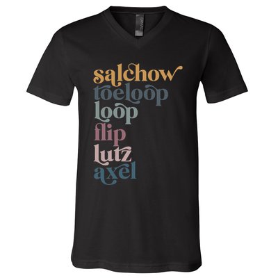 Ice Skating Salchow Toeloop Flip Lutz Axel Figure Skaters V-Neck T-Shirt