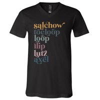 Ice Skating Salchow Toeloop Flip Lutz Axel Figure Skaters V-Neck T-Shirt