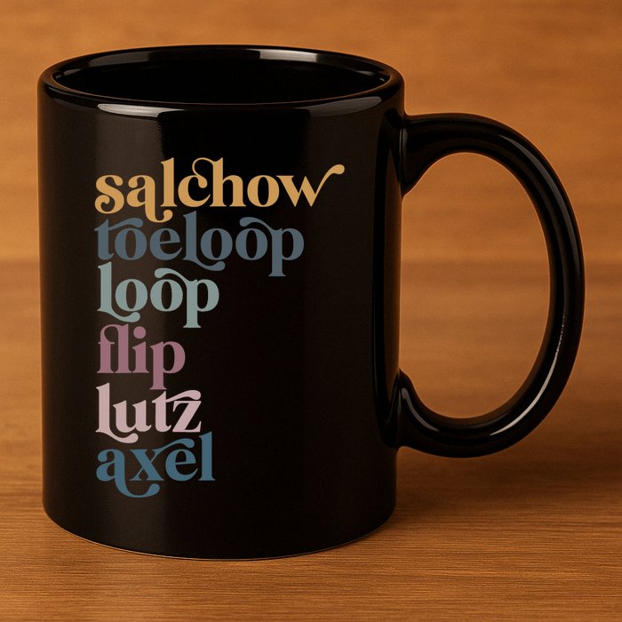 Ice Skating Salchow Toeloop Flip Lutz Axel Figure Skaters 11oz C Handle Ceramic Mug