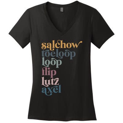 Ice Skating Salchow Toeloop Flip Lutz Axel Figure Skaters Women's V-Neck T-Shirt