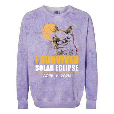 I Survived Solar Eclipse April 8 2024 Totality Funny Cat Colorblast Crewneck Sweatshirt