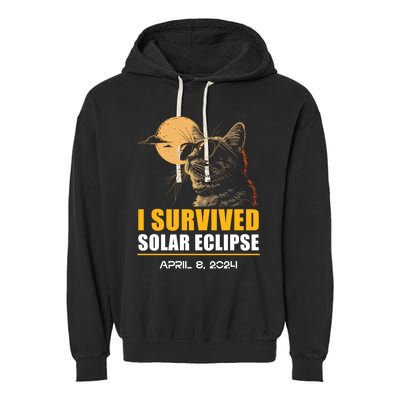 I Survived Solar Eclipse April 8 2024 Totality Funny Cat Garment-Dyed Fleece Hoodie