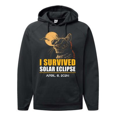 I Survived Solar Eclipse April 8 2024 Totality Funny Cat Performance Fleece Hoodie