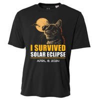 I Survived Solar Eclipse April 8 2024 Totality Funny Cat Cooling Performance Crew T-Shirt