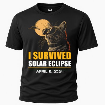 I Survived Solar Eclipse April 8 2024 Totality Funny Cat Cooling Performance Crew T-Shirt