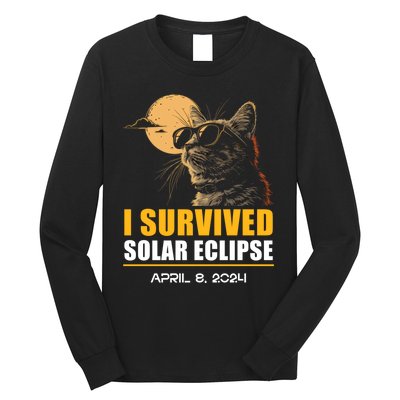 I Survived Solar Eclipse April 8 2024 Totality Funny Cat Long Sleeve Shirt