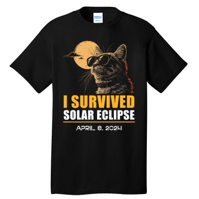 I Survived Solar Eclipse April 8 2024 Totality Funny Cat Tall T-Shirt