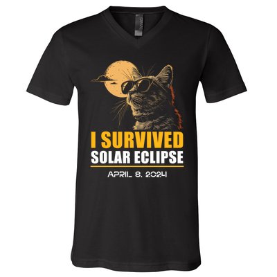 I Survived Solar Eclipse April 8 2024 Totality Funny Cat V-Neck T-Shirt