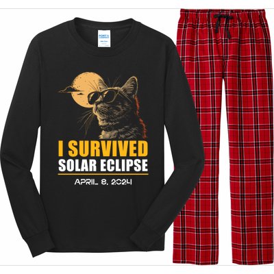 I Survived Solar Eclipse April 8 2024 Totality Funny Cat Long Sleeve Pajama Set