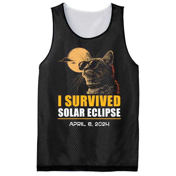 I Survived Solar Eclipse April 8 2024 Totality Funny Cat Mesh Reversible Basketball Jersey Tank