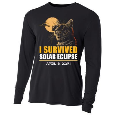 I Survived Solar Eclipse April 8 2024 Totality Funny Cat Cooling Performance Long Sleeve Crew