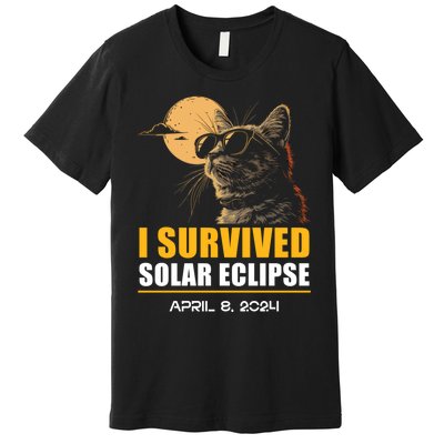 I Survived Solar Eclipse April 8 2024 Totality Funny Cat Premium T-Shirt